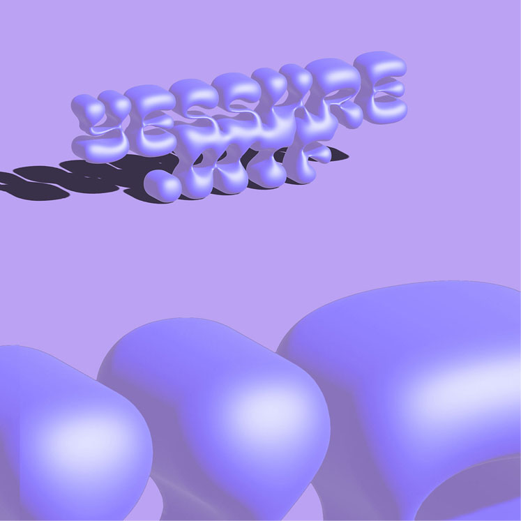 yessure.wtf logo design, stacked purple bubble letters with strong light and shades